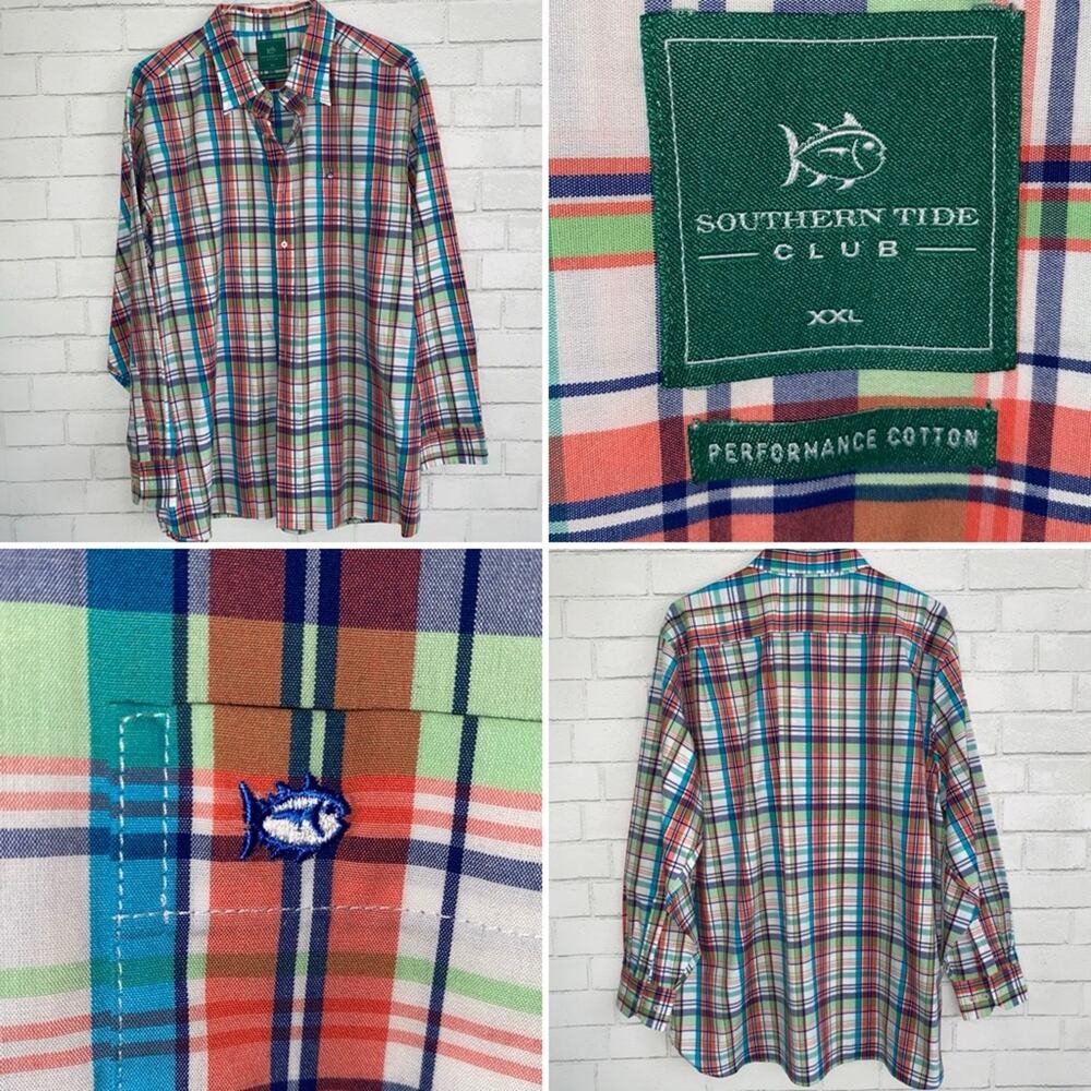 SOUTHERN TIDE $145 MEN'S PLAID LS SHIRT XXL EUC